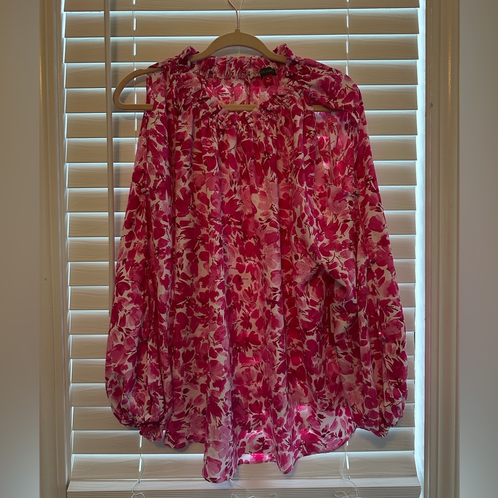 Hot pink blooming brights open shoulder blouse